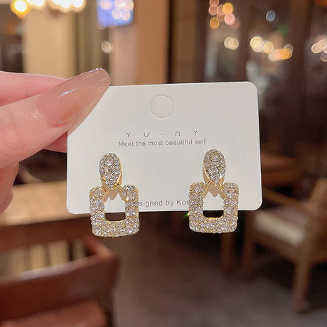 Square Crystal Women Casual Ear Tops - Golden - Shop N Save