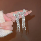 Bow Carved Bridal Style Tassel Ear Tops - Silver - Shop N Save