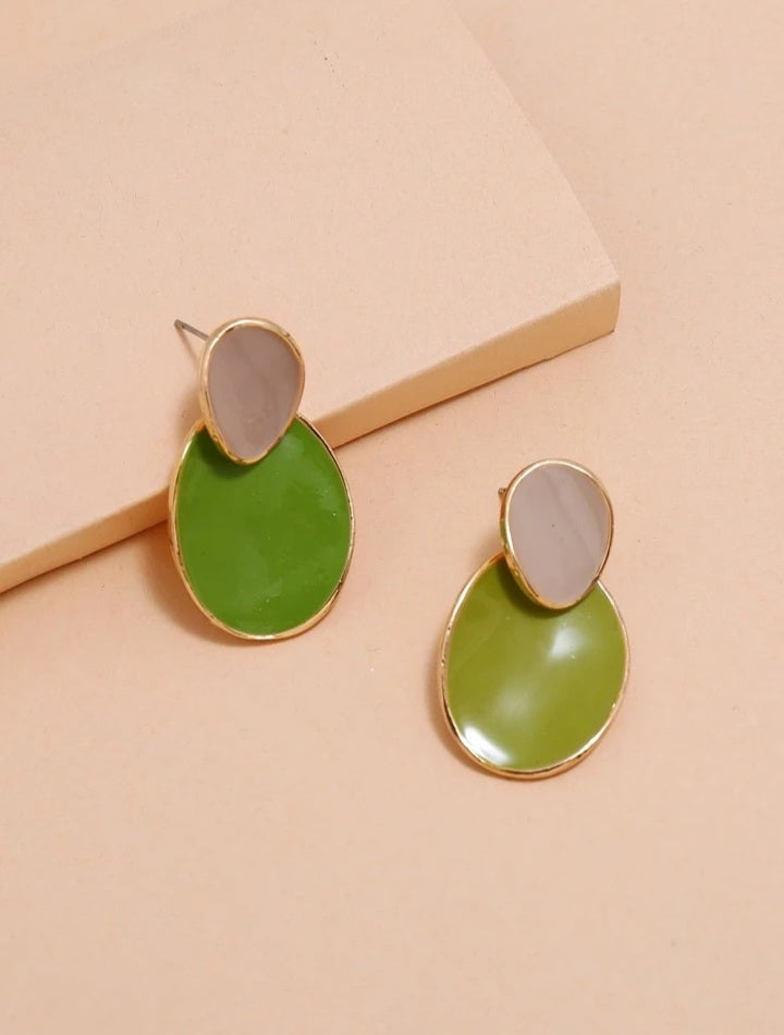 Green &amp; Beige Color Block Drop Earrings: Chic Statement Jewelry - Shop N Save