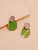 Green &amp; Beige Color Block Drop Earrings: Chic Statement Jewelry - Shop N Save