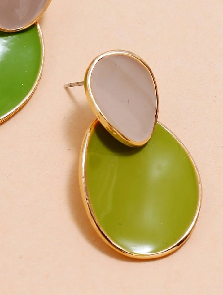 Green &amp; Beige Color Block Drop Earrings: Chic Statement Jewelry - Shop N Save