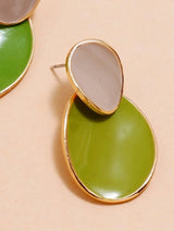 Green &amp; Beige Color Block Drop Earrings: Chic Statement Jewelry - Shop N Save