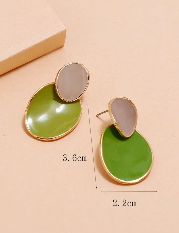 Green &amp; Beige Color Block Drop Earrings: Chic Statement Jewelry - Shop N Save