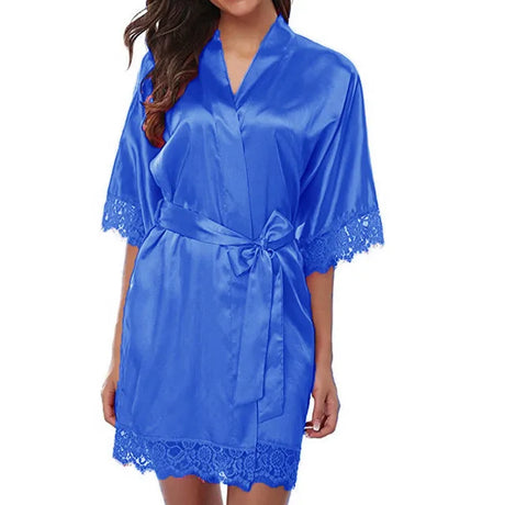 Silk Satin Nightdress - Sexy Lingerie, Lace Robe - Blue - Shop N Save