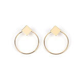 Square And Hoop Simple Fashion Popular Girl Lady Earrings - Golden