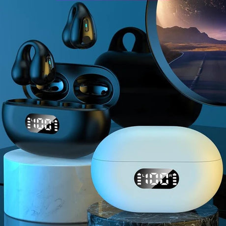 R15 LED Digital Display Ear Clip Wireless Noise Reduction Bluetooth Headphone (Black)