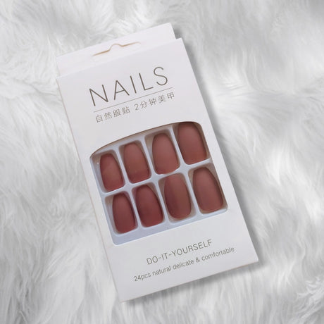 Matte Coffin Fake Nails - 24pcs Easy Wear &amp; Unload, Trendy Medium Length - Shop N Save