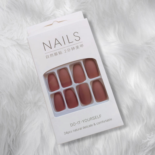 Matte Coffin Fake Nails - 24pcs Easy Wear &amp; Unload, Trendy Medium Length - Shop N Save