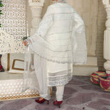 3 Piece Fancy Embroidery Dress - Stylish Light Weight Chiffon Organza Fabric Suit Indian Pakistani Fancy Embroidered Dress For Events Party Outdoor Dress - Offwhite - Shop N Save