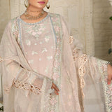 3 Piece Fancy Embroidery Dress - Stylish Light Weight Chiffon Organza Fabric Suit Indian Pakistani Fancy Embroidered Dress For Events Party Outdoor Dress - Gray - Shop N Save