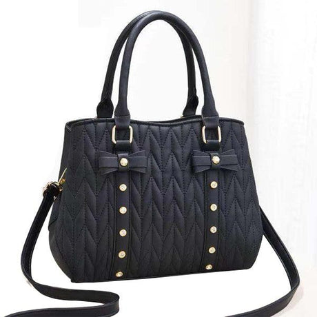 Geometric Embossed Large Fashion Bow Handbag - Black - Shop N Save