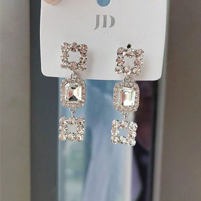 Silver-Tone Geometric Dangle Earrings: Daily Glam with Gemstones - Shop N Save
