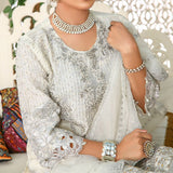 3 Piece Fancy Embroidery Dress - Stylish Light Weight Chiffon Organza Fabric Suit Indian Pakistani Fancy Embroidered Dress For Events Party Outdoor Dress - Offwhite - Shop N Save