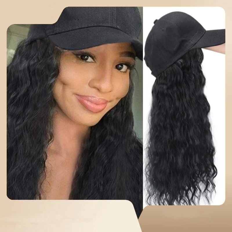 European and American foreign trade wig women's hat one-piece long curly peaked cap