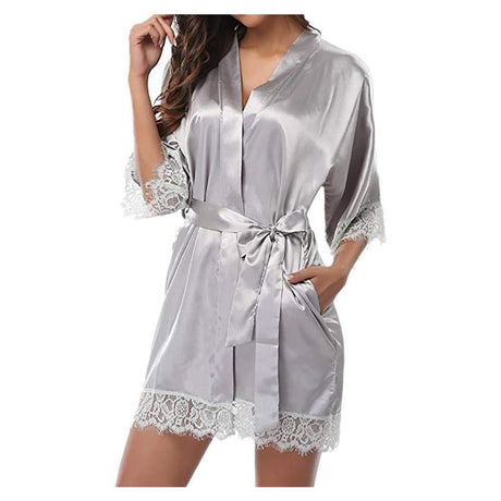 ISKER Ladies' Satin Lace Robe - Wedding Gown, Bridesmaid Nightwear - Shop N Save