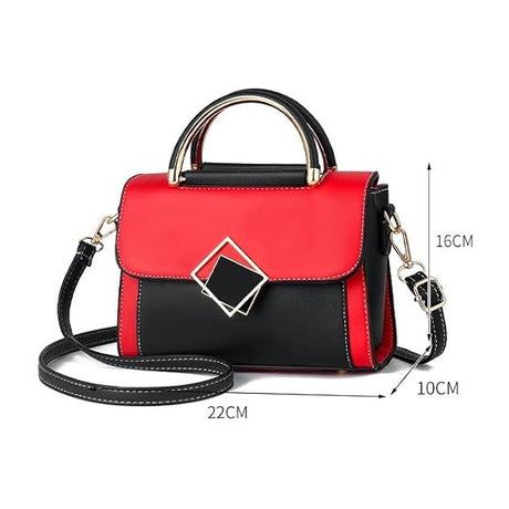 Ladies Fashion Stitching Color Handbag - Black Red