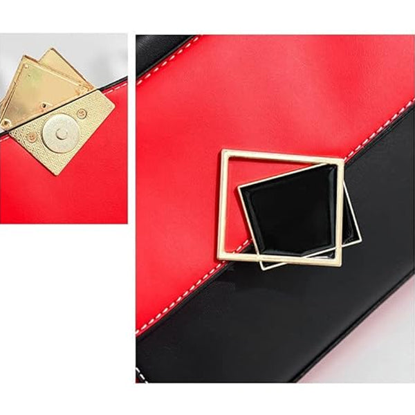 Ladies Fashion Stitching Color Handbag - Black Red