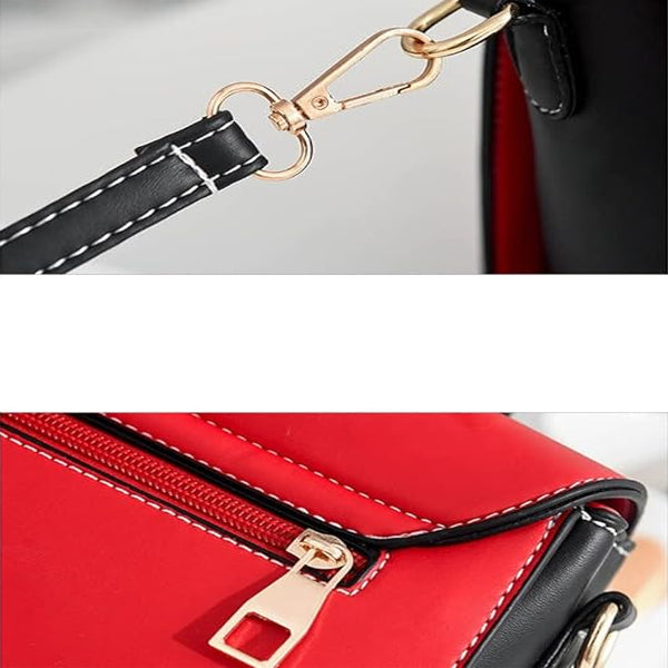 Ladies Fashion Stitching Color Handbag - Black Red