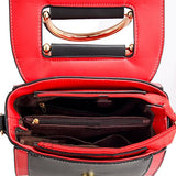 Ladies Fashion Stitching Color Handbag - Black Red