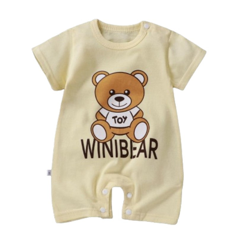 Pure Cotton Short-Sleeved Newborn Baby Jumpsuit - Yellow - Shop N Save