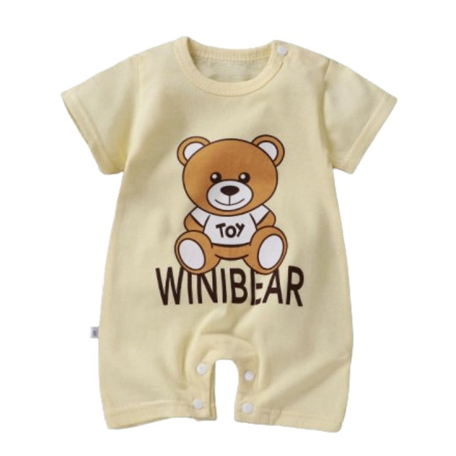 Pure Cotton Short-Sleeved Newborn Baby Jumpsuit - Yellow - Shop N Save