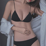Triangle Cup Front Buckle Spaghetti Strap Bra - Black - Shop N Save