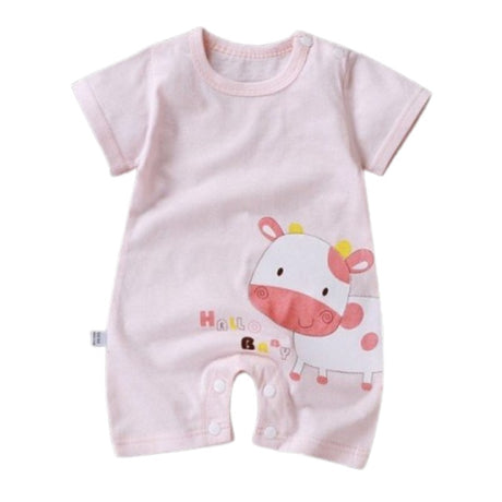 Pure Cotton Short-Sleeved Newborn Baby Jumpsuit - Pink - Shop N Save
