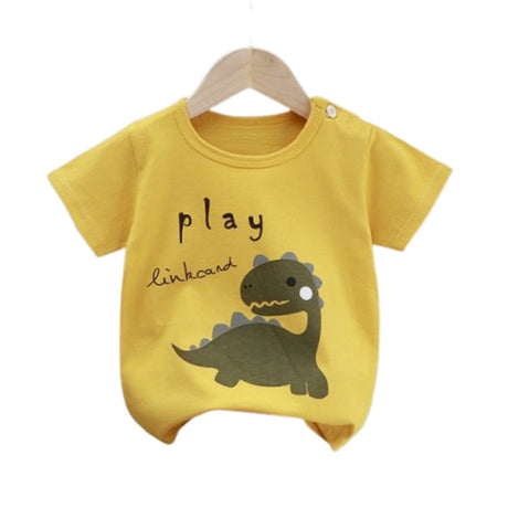 3-6 Months Infant Baby Boy T-Shirt - Newborn Baby Girls Cartoon Print Short Sleeves Round Neck T-Shirt For Kids - Yellow - Shop N Save