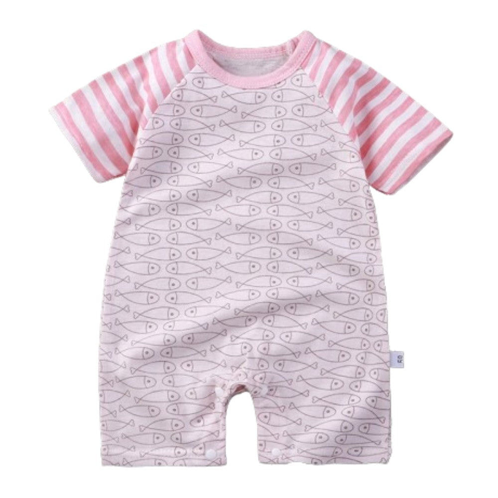 Pure Cotton Short-Sleeved Newborn Baby Jumpsuit - Pink - Shop N Save