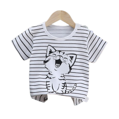 3-6 Months Infant Baby Boy T-Shirt - Newborn Baby Girls Cartoon Print Short Sleeves Round Neck T-Shirt For Kids - Black And White - Shop N Save