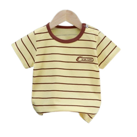 3-6 Months Infant Baby Boy T-Shirt - Newborn Baby Girls Short Sleeves Round Neck T-Shirt For Kids - Light Yellow - Shop N Save
