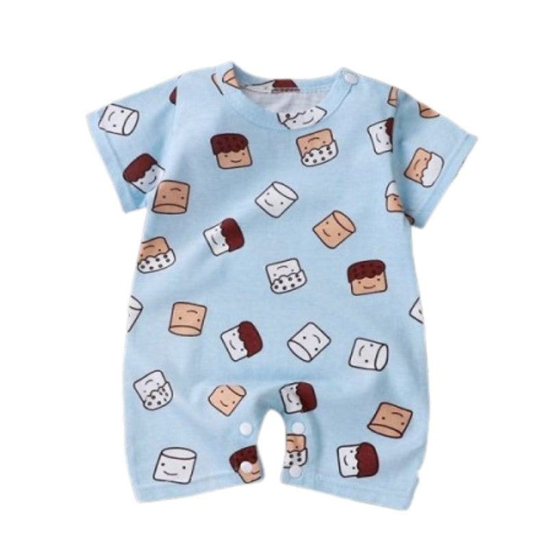 Pure Cotton Short-Sleeved Newborn Baby Jumpsuit - Blue - Shop N Save