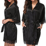 Woman Sleepwear Satin Robe Lace Dress - Black - Shop N Save
