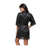 Woman Sleepwear Satin Robe Lace Dress - Black - Shop N Save