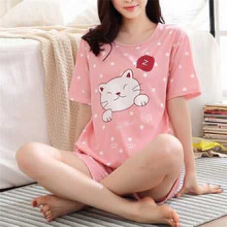 Women Pajamas Sets Cotton Short-Sleeve Shirts And Pants