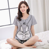 Women Pajamas Sets Rabbit Cotton Short-Sleeve Shirts And Pants
