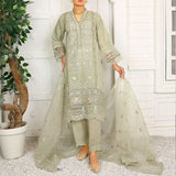 3 Piece Fancy Embroidery Dress - Stylish Light Weight Chiffon Organza Fabric Suit Indian Pakistani Fancy Embroidered Dress For Events Party Outdoor Dress - Dark Green - Shop N Save
