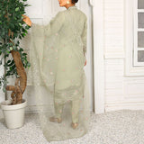 3 Piece Fancy Embroidery Dress - Stylish Light Weight Chiffon Organza Fabric Suit Indian Pakistani Fancy Embroidered Dress For Events Party Outdoor Dress - Dark Green - Shop N Save