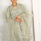 3 Piece Fancy Embroidery Dress - Stylish Light Weight Chiffon Organza Fabric Suit Indian Pakistani Fancy Embroidered Dress For Events Party Outdoor Dress - Dark Green - Shop N Save