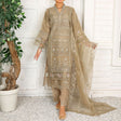 3 Piece Fancy Embroidery Dress - Stylish Light Weight Chiffon Organza Fabric Suit Indian Pakistani Fancy Embroidered Dress For Events Party Outdoor Dress - Khaki - Shop N Save