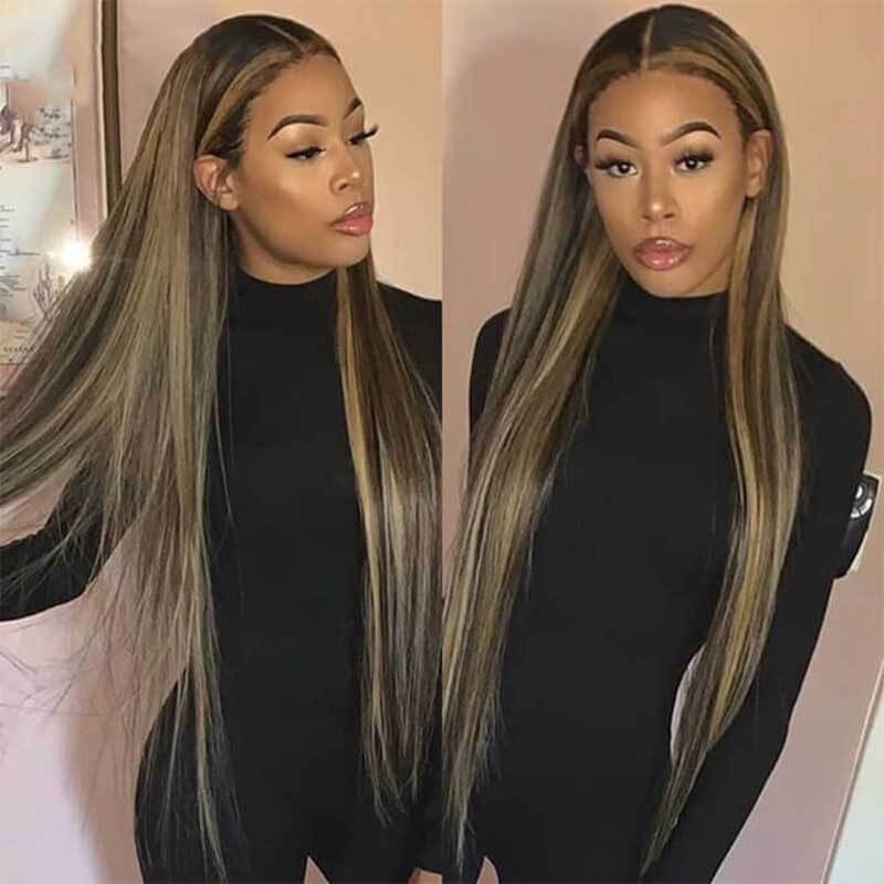 European & American Highlights Wig: Long Straight Hair, Gradient Color