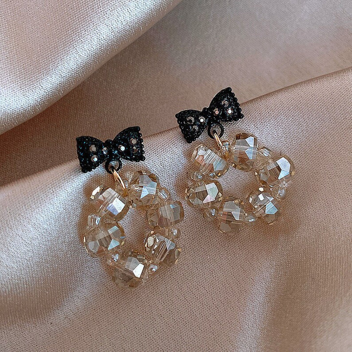 Ladies Rhinestone Bow Crystal Earrings - Black - Shop N Save