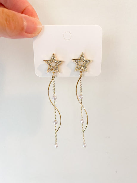Celestial Gold Star Tassel Earrings: Dangle Drop Chic Glamour - Shop N Save