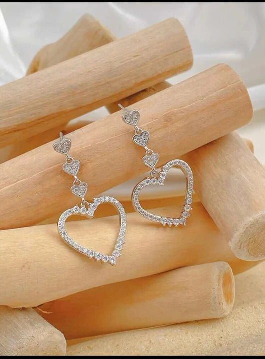 Diamond Pierced Girls Love Earrings - Silver