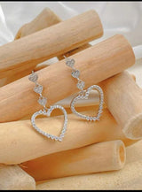 Diamond Pierced Girls Love Earrings - Silver