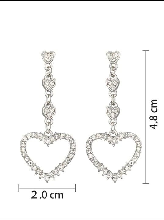 Diamond Pierced Girls Love Earrings - Silver