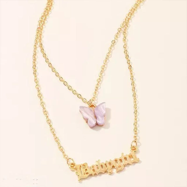 Baby Girl &amp; Butterfly Gold Necklace - Charming Women's Jewelry - Shop N Save