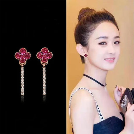 2023 Korean Gold Earrings: Blue Crystal, Tassel Fashion Gift - Shop N Save