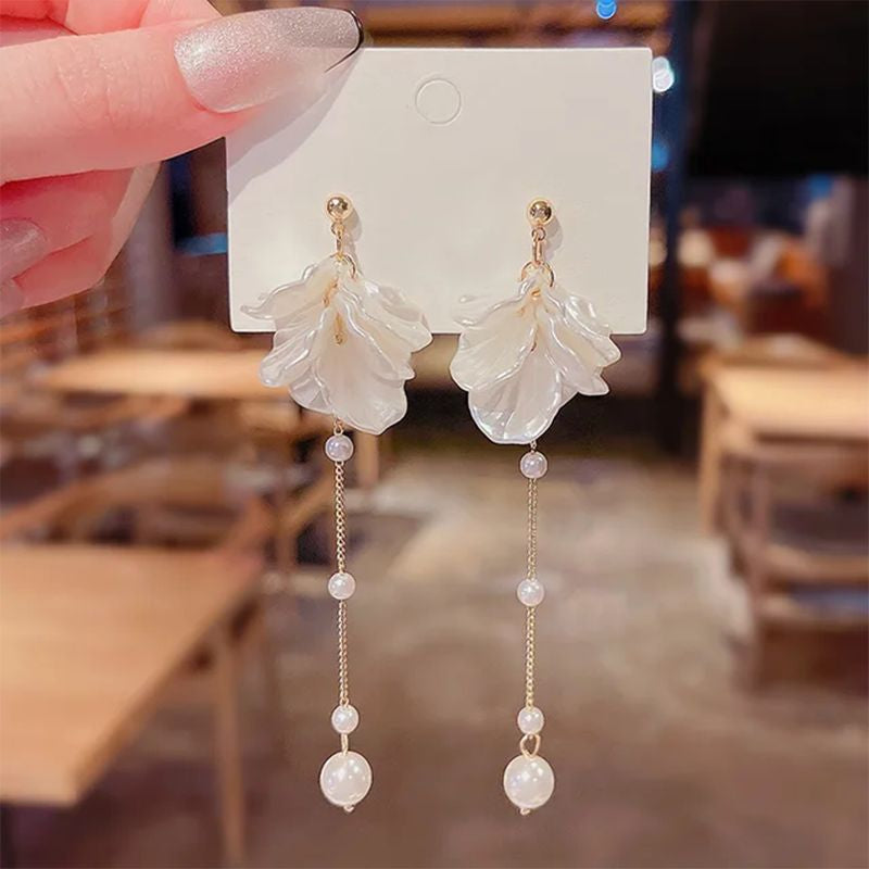 Silver Fringed Pearl Earrings: Acrylic Needle, Stylish Drop - Shop N Save