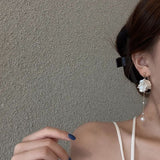 Silver Fringed Pearl Earrings: Acrylic Needle, Stylish Drop - Shop N Save